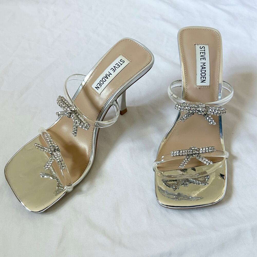 silver steve madden high heel sandals